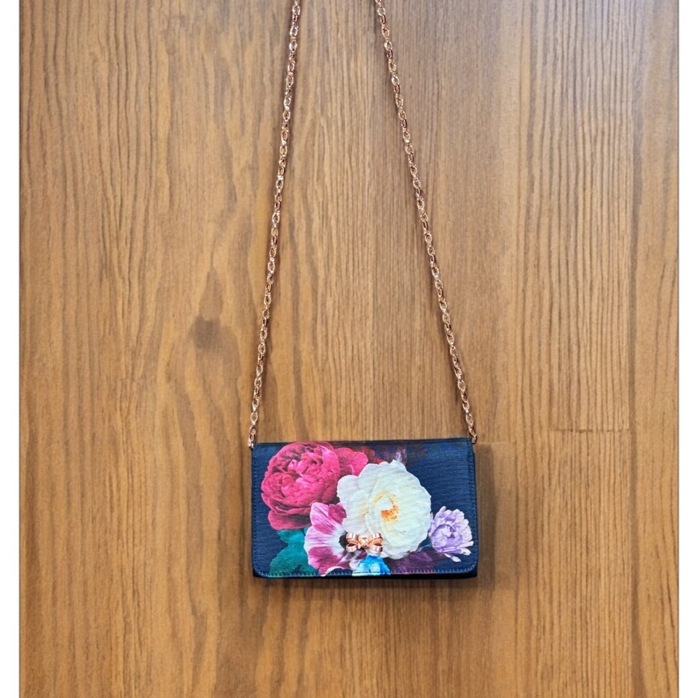 Ted Baker London Black and Pink Floral Crossbody Bag
